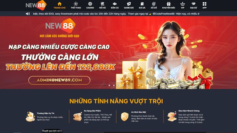 Giao diện bắt mắt của nhà cái New88